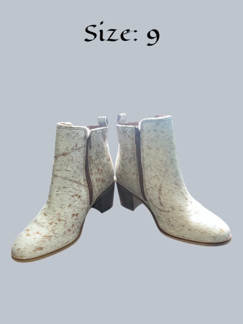 Myra Brown and White Cowhide Booties - Size 9